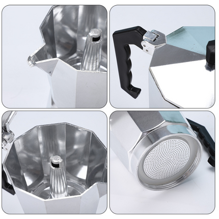 450ML Premium Octagonal High Pressure Moka Pot - Classic Italian Aluminum Coffee Maker for Rich Espresso Flavor.