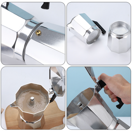 450ML Premium Octagonal High Pressure Moka Pot - Classic Italian Aluminum Coffee Maker for Rich Espresso Flavor.