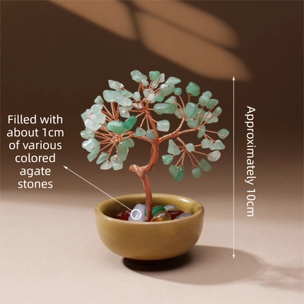 Natural Green Crystal Money Tree with Agate Basin & Adjustable Wire Branches - Desktop Feng Shui Decor for Wealth and Prosperity.