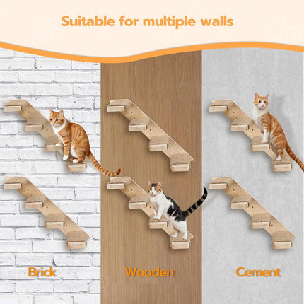 3-Tier Solid Wood Wall-Mounted Cat Climbing Ladder - Vertical Jumping Steps for Indoor Cats with Installation Kit.