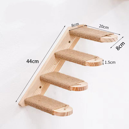 4-Tier Solid Wood Wall-Mounted Cat Climbing Ladder - Vertical Jumping Steps for Indoor Cats with Installation Kit.