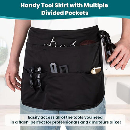 Black 10-Pocket Multi-Purpose Half-Body Utility Apron - Heavy-Duty Organizer Belt for Gardening, Makeup & Hardware.