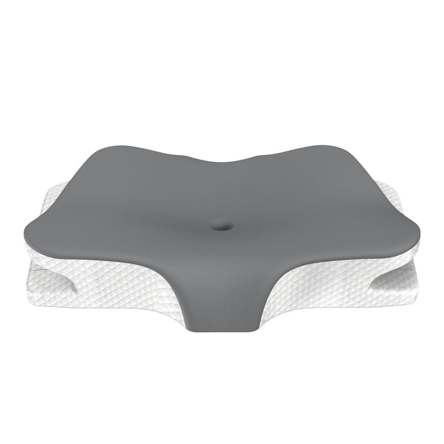 Grey Breathable Butterfly Contoured Memory Foam Pillow - Dual-Height Orthopedic Neck Pillow with 5-Zone Cervical Support.