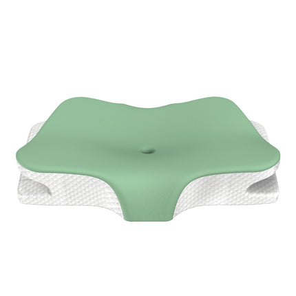 Green Breathable Butterfly Contoured Memory Foam Pillow - Dual-Height Orthopedic Neck Pillow with 5-Zone Cervical Support.