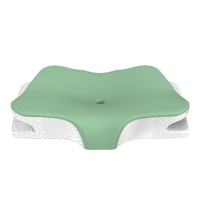 Green Breathable Butterfly Contoured Memory Foam Pillow - Dual-Height Orthopedic Neck Pillow with 5-Zone Cervical Support.