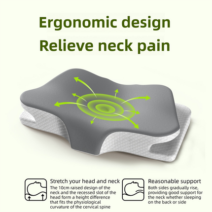 Green Breathable Butterfly Contoured Memory Foam Pillow - Dual-Height Orthopedic Neck Pillow with 5-Zone Cervical Support.