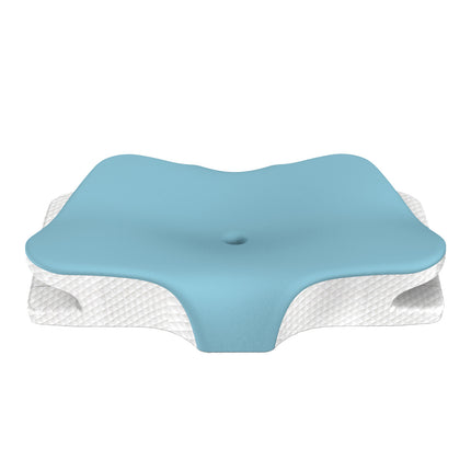 Blue Breathable Butterfly Contoured Memory Foam Pillow - Dual-Height Orthopedic Neck Pillow with 5-Zone Cervical Support.
