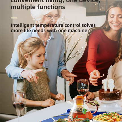 Blue 65x38CM Roll-Up Food Warming Silicone Mat with Precise Temprature Control & 240W High Power - Waterproof and Oilproof Thermal Table Pad.