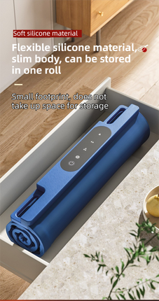Blue 65x38CM Roll-Up Food Warming Silicone Mat with Precise Temprature Control & 240W High Power - Waterproof and Oilproof Thermal Table Pad.