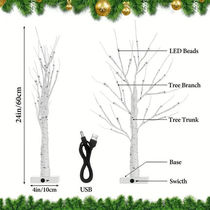 24 LEDS Birch Tree Lamp with Bendable Branches Style - Warm White Romantic Decorative Night Light Decor.