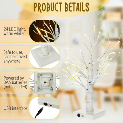 144 LEDS Birch Tree Lamp with Bendable Branches Style - Warm White Romantic Decorative Night Light Decor.