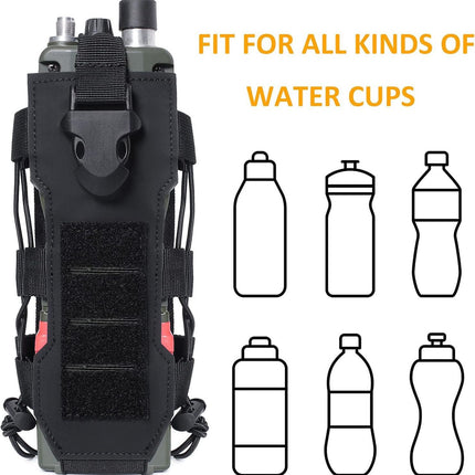 Black Adjustable Tactical Water Bottle Pouch - Multi-Functional MOLLE Compatible Accessory Bag for Hiking & Outdoor Survival.