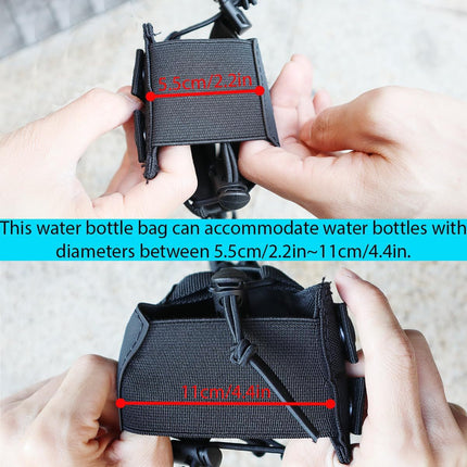 Black Adjustable Tactical Water Bottle Pouch - Multi-Functional MOLLE Compatible Accessory Bag for Hiking & Outdoor Survival.