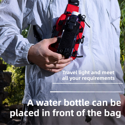 Black Outdoor Tactical Water Bottle Chest Bag - High-Capacity Phone Pouch with Expansion System for Cycling Camping and Fishing.