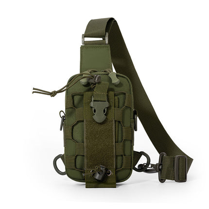 Green Outdoor Tactical Water Bottle Chest Bag - High-Capacity Phone Pouch with Expansion System for Cycling Camping and Fishing.