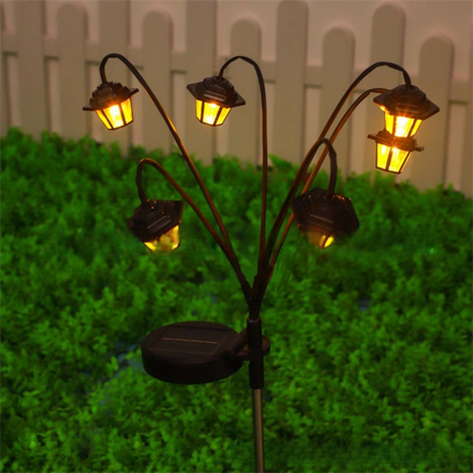 Solar Retro Hexagonal Palace Ground Plug Light with 6 LED Warm Glow - In/Outdoor Garden Pathway Landscape and Lawn Lamp.