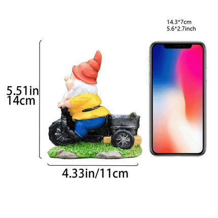 Whimsical Biking Gnome Garden Statue - Hand-Painted Resin Cycling Dwarf Sculpture for Patio, Lawn, and Outdoor Yard Decor.