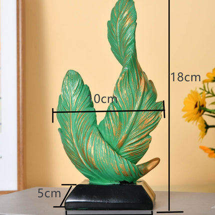 Green Luxury Artistic Resin Dual Feather Sculpture - Elegant Minimalist Home Decor for Entryway Living Room & Gallery Styling.