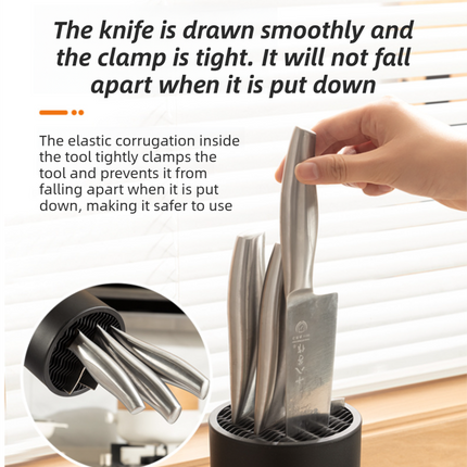 Matte Black Modern Multi-Slot Knife Block with Secure Wave Insert & Drainage - Space-Saving and Smooth Withdrawal, Preventing Fallout Design.
