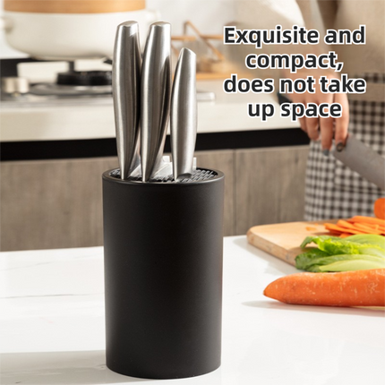 Matte Black Modern Multi-Slot Knife Block with Secure Wave Insert & Drainage - Space-Saving and Smooth Withdrawal, Preventing Fallout Design.