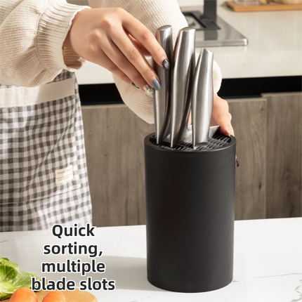 2-Pack Matte Black Modern Multi-Slot Knife Block with Secure Wave Insert & Drainage - Space-Saving and Smooth Withdrawal, Preventing Fallout Design.