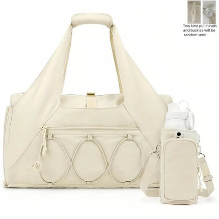 White High-Capacity Yoga Gym Duffel Set with Bonus Bottle Phone Pouch, Separate Shoe Compartment & Yoga Mat Strap.