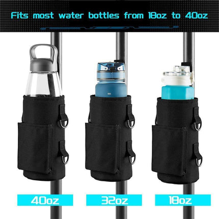 Black Magnetic Gym Water Bottle Pouch & Towel Clip with 6 High-Strength Magnets and Adjustable Strap - Fits 18oz to 40oz.