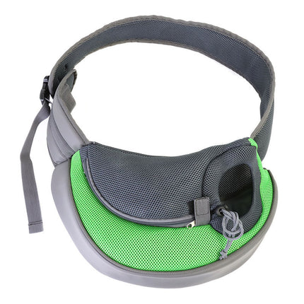 Green Hands-Free Pet Chest Carrier - Breathable Mesh Crossbody Bag for Dogs & Cats within 5KG.
