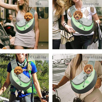 Green Hands-Free Pet Chest Carrier - Breathable Mesh Crossbody Bag for Dogs & Cats within 5KG.