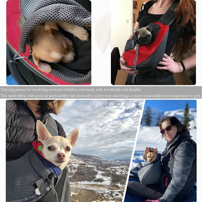 Red Hands-Free Pet Chest Carrier - Breathable Mesh Crossbody Bag for Dogs & Cats within 2.5KG.