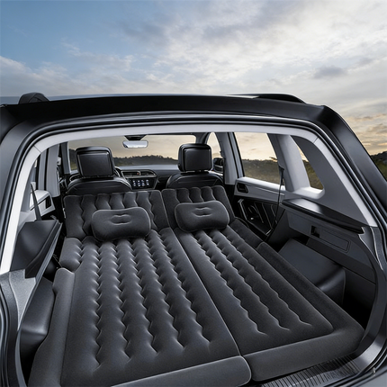 Black Multi-Chamber Car Inflatable Air Mattress with Electric Pump, Storage Bag & Pillows for Universal Trunk Sleeping and Camping (174 x 126 CM).
