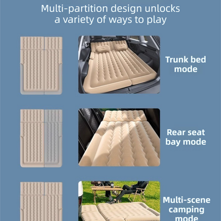 Black Multi-Chamber Car Inflatable Air Mattress with Electric Pump, Storage Bag & Pillows for Universal Trunk Sleeping and Camping (174 x 126 CM).