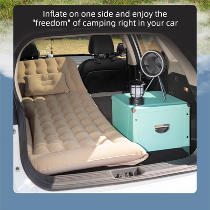 Beige Multi-Chamber Car Inflatable Air Mattress with Electric Pump, Storage Bag & Pillows for Universal Trunk Sleeping and Camping (174 x 126 CM).