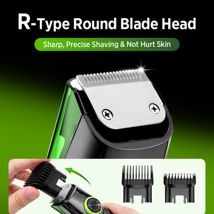 Green Beard & Hair Trimmer with Strong Vacuum Suction and Digital Display - Waterproof Rechargable Electric Clipper.