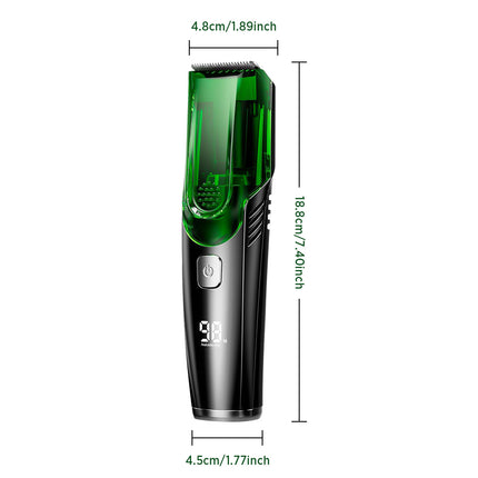 Green Beard & Hair Trimmer with Strong Vacuum Suction and Digital Display - Waterproof Rechargable Electric Clipper.