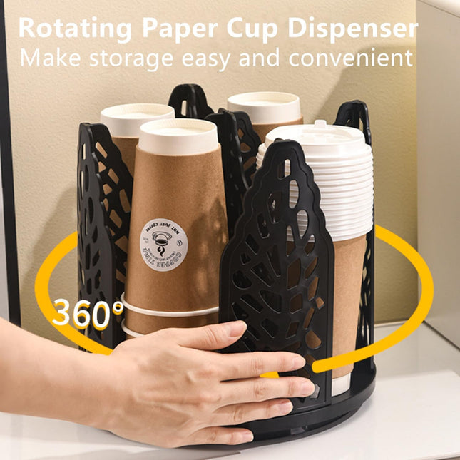 Black 360°Rotating Multi-Scenario Countertop Storage Rack - Large Capacity 4 Compartment Holder for Coffee & Tea Cups.