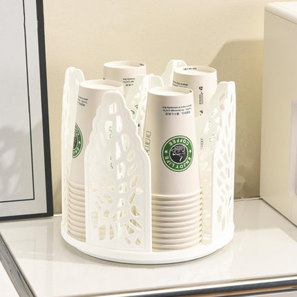 White 360°Rotating Multi-Scenario Countertop Storage Rack - Large Capacity 4 Compartment Holder for Coffee & Tea Cups.