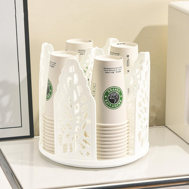 White 360°Rotating Multi-Scenario Countertop Storage Rack - Large Capacity 4 Compartment Holder for Coffee & Tea Cups.