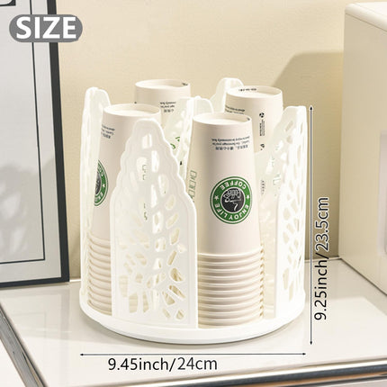 White 360°Rotating Multi-Scenario Countertop Storage Rack - Large Capacity 4 Compartment Holder for Coffee & Tea Cups.