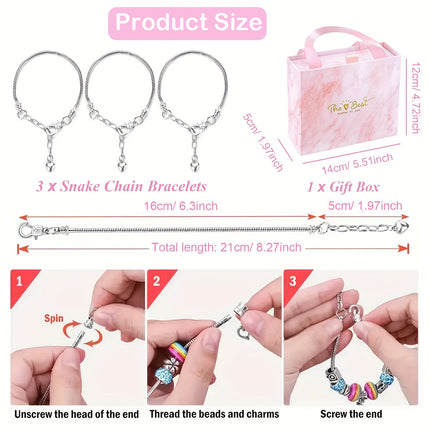 67PCS Pink DIY Charm Necklace & Bracelet Making Kit - Creative Jewelry Craft Set with Colorful Drip Oil Pendants & Metal Beads.