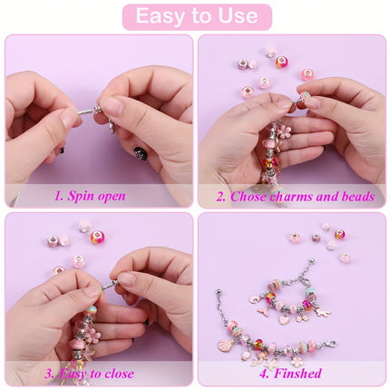 67PCS Purple DIY Charm Necklace & Bracelet Making Kit - Creative Jewelry Craft Set with Colorful Drip Oil Pendants & Metal Beads.