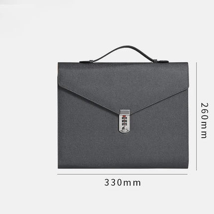 Black Anti-Theft Document Organizer with Secure Password Lock - Waterproof PU Leather Confidential File Bag.