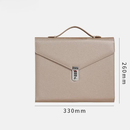 Champagne Anti-Theft Document Organizer with Secure Password Lock - Waterproof PU Leather Confidential File Bag.