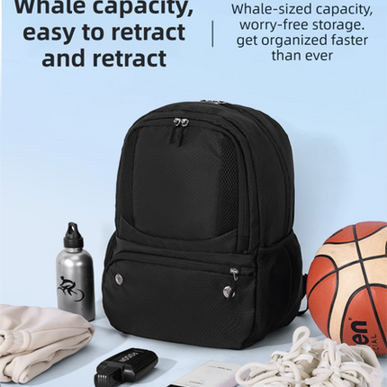 24L High-Capacity Light Blue Basketball Backpack with Shoe Compartment & Dedicated Ball Zone - Waterproof & Durable Oxford Training Bag.