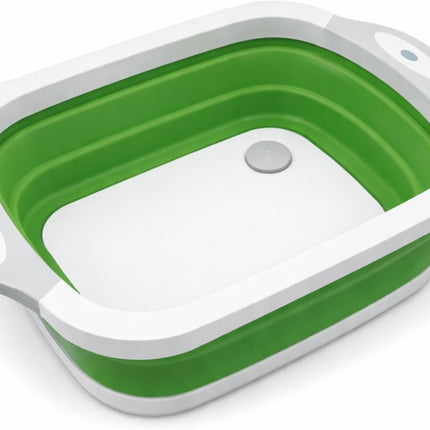 3-in-1 Green Collapsible Cutting Board & Drain Basin & Storage Tub - Portable Multifunctional Food Grade Storage Basket(37x27x12cm).