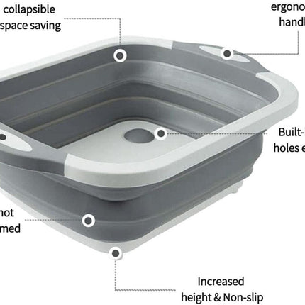 3-in-1 Green Collapsible Cutting Board & Drain Basin & Storage Tub - Portable Multifunctional Food Grade Storage Basket(37x27x12cm).