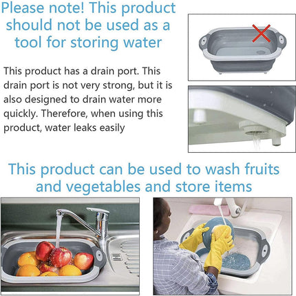 3-in-1 Green Collapsible Cutting Board & Drain Basin & Storage Tub - Portable Multifunctional Food Grade Storage Basket(37x27x12cm).