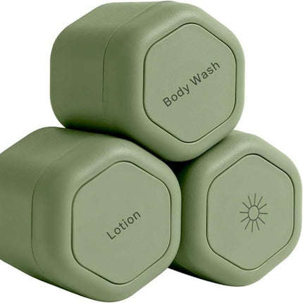 3-Piece Green Magnetic Travel Capsules - Leak-Proof & TSA-Friendly Cosmetic and Skin Care Containers.