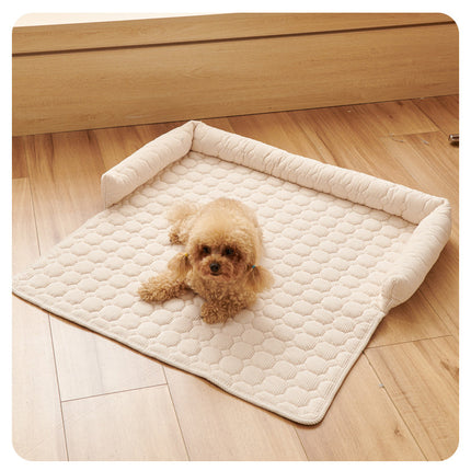 Beige Pet Sofa Protector & Calming Bolster Bed with Diamond Lattice - 75x75CM Thickened Non Slip Furniture Cover for Cats & Dogs.