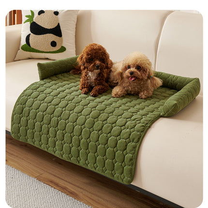 Green Pet Sofa Protector & Calming Bolster Bed with Diamond Lattice - 75x75CM Thickened Non Slip Furniture Cover for Cats & Dogs.